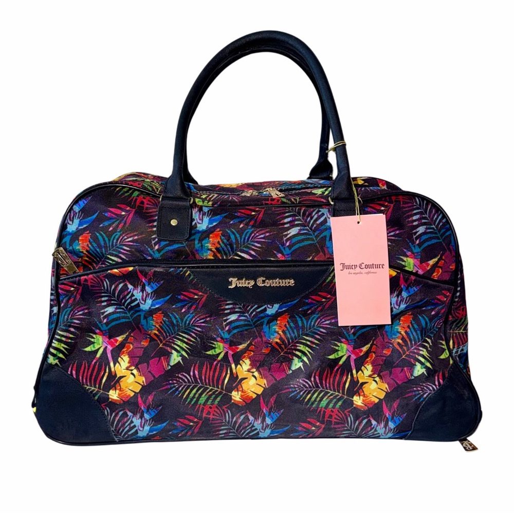 Juicy Couture Fuchsia Tropical 22” Rolling Duffle Travel Overnight Weekender Bag